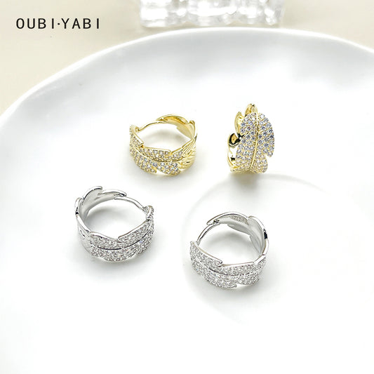 ZHONGTAI Sweet and little fresh earrings 16.7mmx8.9mm Trendy, minimalist, versatile earrings, ruffian and handsome men's earrings, full of diamond earrings