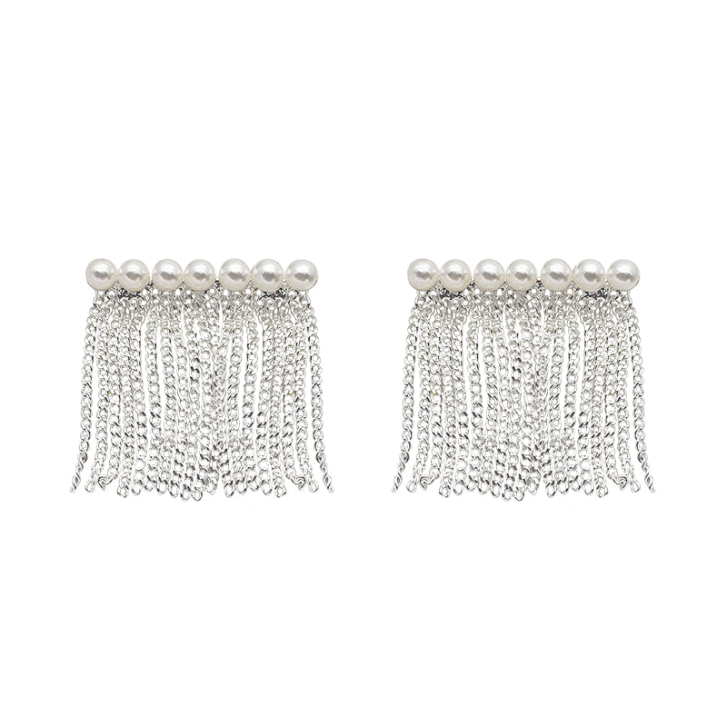ZHONGTAI Sweet and little fresh earrings 22.6mmx22mm  French minimalist style tassel earrings, pearl earrings, high-end chain tassel earrings